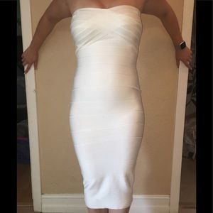 Strapless white bodycon dress